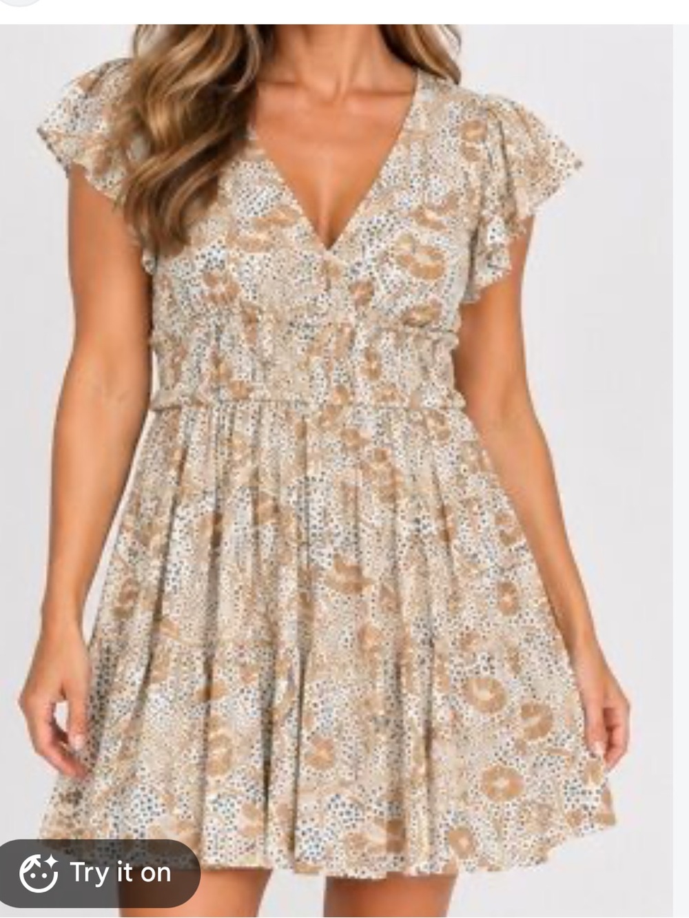 Wrangler Retro Beige& yellow Floral V-Neck Mini Dress